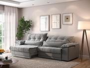 Sofá Retrátil e Reclinável com Molas ensacadas e Carregador USB Colosso 2,10m Veludocristal Cinza - NETSOFAS