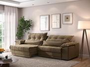 Sofá Retrátil e Reclinável com Molas ensacadas e Carregador USB Colosso 2,30m Veludocristal Castor - NETSOFAS