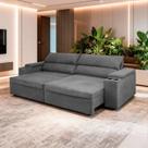 Sofá Retrátil e Reclinável Molas Ensacadas 290cm Veludo Havana Cinza Sofá Retrátil e Reclinável Molas Ensacadas 290cm Veludo Havana Cinza