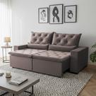 Sofá Retrátil Elegance 150m Suede Deluxe Estrutura Reforçada e Reclinável 2 Módulos Milão Bege