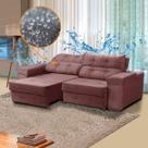 Sofá Retrátil Impermeável de Fábrica 3 Lugares Ravello 220 Cm Veludo Rosa - SóSofá