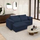 Sofá Retrátil Manual Sala de Estar Nolan Bipartido 250cm Conforto Premium em Couro Azul Marinho G58 - Gran Belo