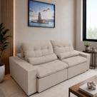 Sofá Retrátil Premium 2,50m Molas Ensacadas Veludo Bege Conforto Superior Máximo