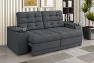 Sofá Retrátil Reclinável 205cm 3 Lugares com USB e Porta Copo Kansas Cinza
