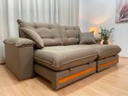 Sofá Retrátil Reclinável 2,10 m Linho Marrom A229 Gael