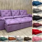 Sofá Retrátil Reclinável 2,70m Chique em Veludo Espaçoso