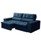 Sofá Retrátil Reclinável 3 Lugares 180cm Blanches F05 Veludo Azul - Mpozenato