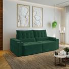 Sofá Retrátil Reclinável 3 Lugares 230cm Porta Copos e USB Embaúba Extra CabeCasa MadeiraOriginals Verde Diamante