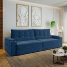 Sofá Retrátil Reclinável 4 Lugares 300cm Porta Copos e USB Embaúba Extra CabeCasa MadeiraOriginals Azul Diamante