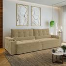 Sofá Retrátil Reclinável 4 Lugares 300cm Porta Copos e USB Embaúba Extra CabeCasa MadeiraOriginals Bege Palha Diamante
