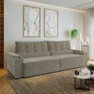Sofá Retrátil Reclinável 4 Lugares 300cm Porta Copos e USB Embaúba Extra CabeCasa MadeiraOriginals Cinza Claro Fosco