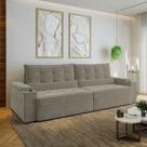 Sofá Retrátil Reclinável 4 Lugares 300cm Porta Copos e USB Embaúba Extra CabeCasa MadeiraOriginals Cinza Claro Fosco