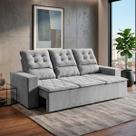 Sofá Retrátil Reclinável Europa 1,80m Suede Velut Cinza Com Molas - King House