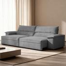 Sofá Retrátil Reclinável Molas Ensacadas 250cm Veludo Malta Cinza