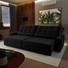 Sofá Retrátil Reclinável Montebello 2,30m Suede Velut Preto Molas no Assento - King House Sofá Retrátil Reclinável Montebello 2,30m Suede Velut Preto Molas no Assento - King House
