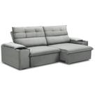Sofá Retrátil Reclinável Para Sala 3 Lugares 205cm Gordon F04 Veludo Cinza Claro - Lyam Decor