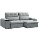Sofá Retrátil Reclinável Para Sala 3 Lugares 210cm Zayn F04 Veludo Cinza Claro - Lyam Decor