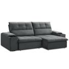 Sofá Retrátil Reclinável Para Sala 3 Lugares 250cm Zayn F04 Veludo Cinza Escuro - Lyam Decor