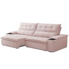Sofá Retrátil Reclinável Para Sala de Estar Living 230cm Ártico F04 Veludo Rosê - Lyam Decor