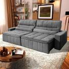 Sofá Retrátil Reclinável Supremo 2,70m Suede Velut Cinza Molas no Assento - King House
