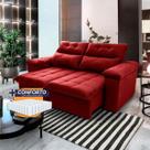 Sofá Retrátil Reclinável Verona 1,50m Suede Velut Vermelho Molas Ensacadas - King House