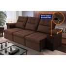 Sofá Retrátil Reclinável Verona USB + Porta Copo 2,30m Suede Velut Marrom c/ Molas no Assento - King House