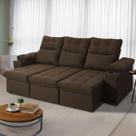 Sofá Retrátil Reclinável Verona USB + Porta Copo 2,30m Suede Velut Marrom c/ Molas no Assento - King House Sofá Retrátil Reclinável Verona USB + Porta Copo 2,30m Suede Velut Marrom c/ Molas no Assento - King House