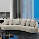 Sofá Sala de Estar Curvo Design Moderno 250cm com Almofadas Pés de Madeira Sina Linho Bege G93 - Gran Belo