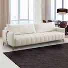 Sofá Sala de Estar Living Design Moderno 260cm Pés em Madeira Detalhe Lateral em PU Amadeu Linho Bege G93 Gran Belo