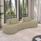 Sofá Sala de Estar Modulado França 302cm com Encosto Articulável Mesa Central e Almofadas Bouclê Bege G45 - Gran Belo