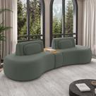 Sofá Sala de Estar Modulado França 302cm com Encosto Articulável Mesa Central e Almofadas Veludo Cinza Escuro G45 - Gran Belo
