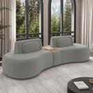 Sofá Sala de Estar Modulado França 302cm com Encosto Articulável Mesa Central e Almofadas Veludo Cinza G45 - Gran Belo