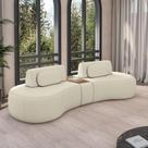 Sofá Sala de Estar Modulado França 342cm com Encosto Articulável Mesa Central e Almofadas Bouclê OffWhite G45 - Gran Belo