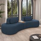 Sofá Sala de Estar Modulado França 342cm com Encosto Articulável Mesa Central e Almofadas Linho Azul G45 - Gran Belo