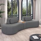 Sofá Sala de Estar Modulado França 342cm com Encosto Articulável Mesa Central e Almofadas Linho Cinza Escuro G45 - Gran Belo