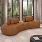 Sofá Sala de Estar Modulado França 342cm com Encosto Articulável Mesa Central e Almofadas PU Caramelo G45 - Gran Belo