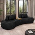 Sofá Sala de Estar Modulado França 342cm com Encosto Articulável Mesa Central e Almofadas PU Preto G45 - Gran Belo Sofá Sala de Estar Modulado França 342cm com Encosto Articulável Mesa Central e Almofadas PU Preto G45 - Gran Belo