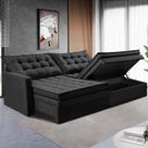 Sofá Sem Caixa Retrátil Baú 1,60m Cama inBox Secret Suede Velusoft Preto