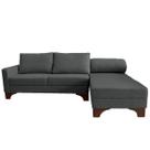 Sofá Suécia com Chaise Direita Base em Madeira Linho Grafite