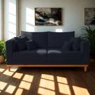 Sofá Viena Beny 3 Lugares Com Base de Madeira Linho Azul