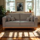 Sofá Viena Beny 3 Lugares Com Base de Madeira Namoradeira Suede Cinza