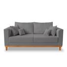 Sofá Viena Beny 3 Lugares Com Base de Madeira Suede Cinza Sofá Viena Beny 3 Lugares Com Base de Madeira Suede Cinza