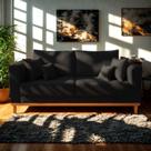 Sofá Viena Beny 3 Lugares Com Base de Madeira Suede Preto