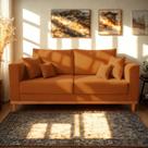 Sofá Viena Beny 3 Lugares Com Base de Madeira Suede Terracota