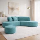 Sofá Virginia 250cm Luxo Sala Salão 3 Lugares Bouclé Cor:Azul-turquesaDesenho do tecido:Liso