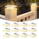 Solar Fence Post Lights VOLISUN 4x4, impermeável, branco quente, pacote com 12