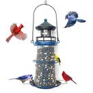 Solar Lighthouse Bird Feeder wtrew 14 Hanging Mesh Blue