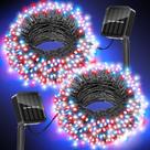 Solar String Lights Moettany Vermelho Branco Azul 100LED 45FT Solar String Lights Moettany Vermelho Branco Azul 100LED 45FT