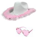 Sombrero de Vaquera 4E Blanco con Plumas Rosas para Mujeres