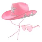 Sombrero de Vaquera YBHOMINE Brillante Blanco con Gafas de Sol de Corazón Rosas